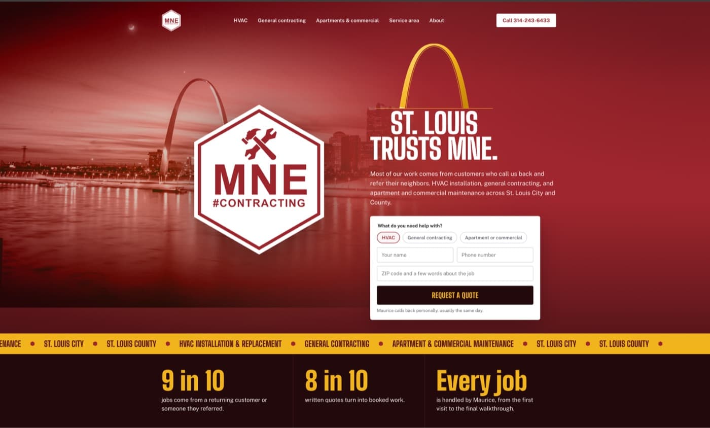 MNE Contracting website design by Thresh Innovations, digital solutions in St. Louis