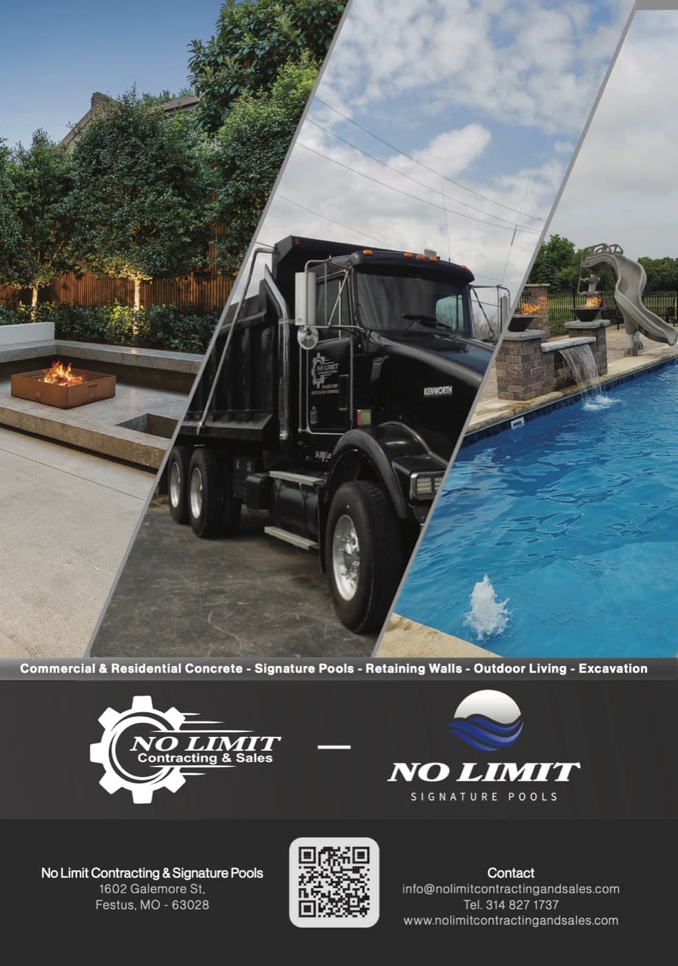 No Limit Contracting & Signature Pools company booklet, 28 pages, designed by Thresh Innovations digital solutions, St. Louis